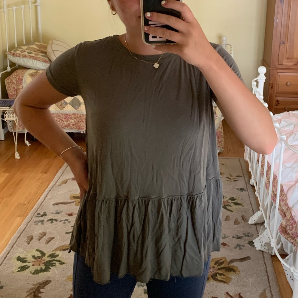 Olive green tee with a flowy bottom!